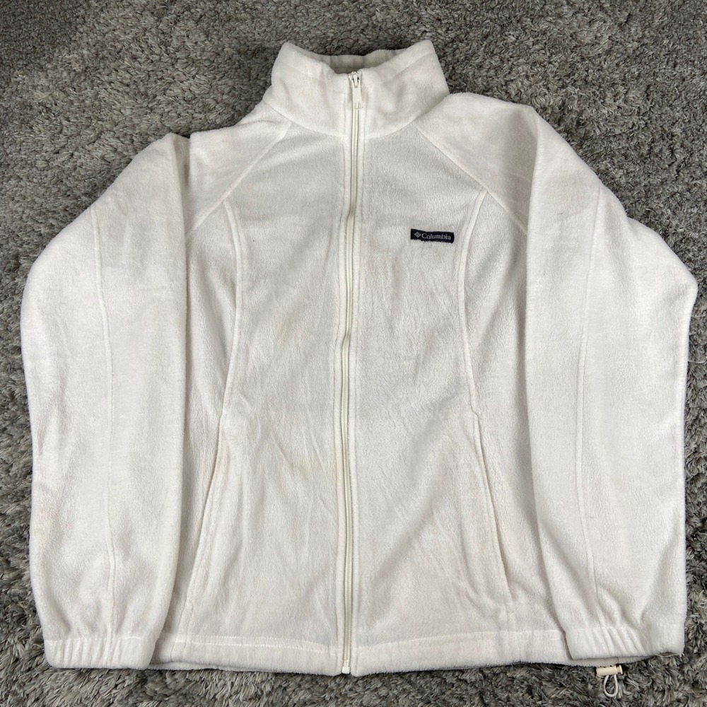 Columbia Benton Springs Full Zip Fleece Jacket Women L White Mock Neck‎ Outdoor